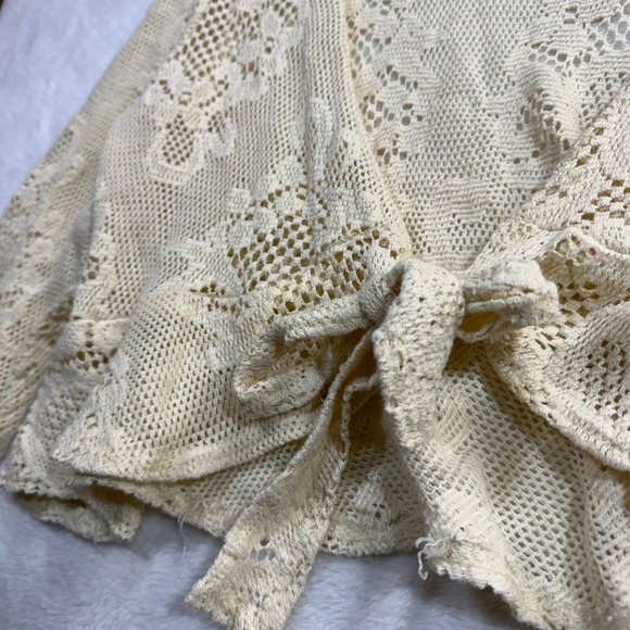 VTG Fashion Bug S Tie Front Knit Top Cream Sheer Crochet Coquette Cottage Y2K - Picture 3 of 8